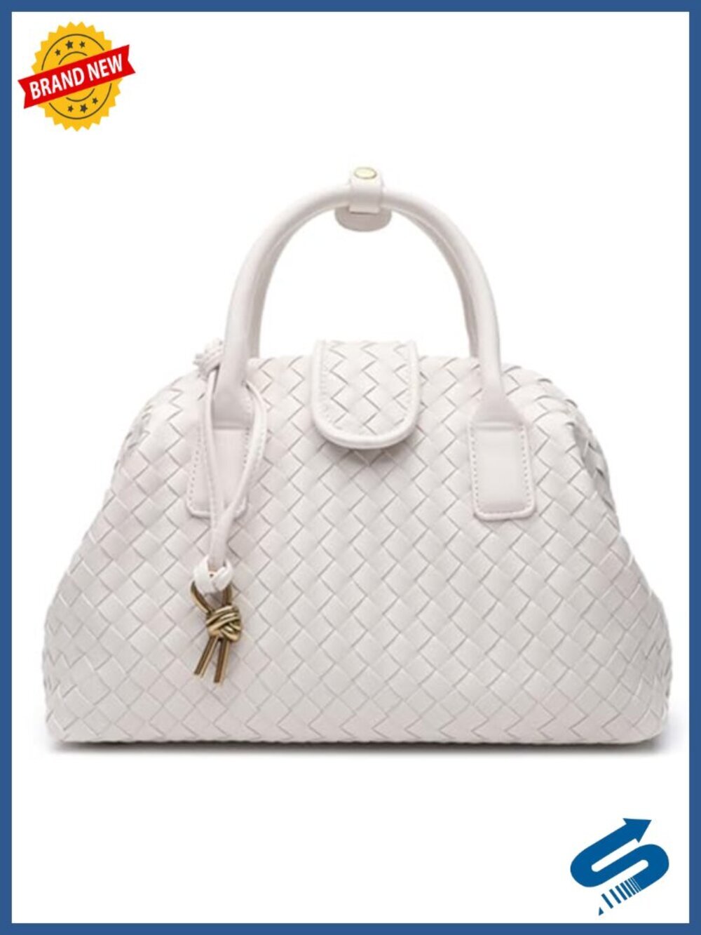 Woven Faux Leather Tote Satchel Crossbody Bag with Detachable Chain Strap